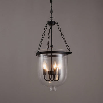 Retro Rustic Clear Glass Shade Bell Jar Pendant Light with 3 Candle Lights Black Metal